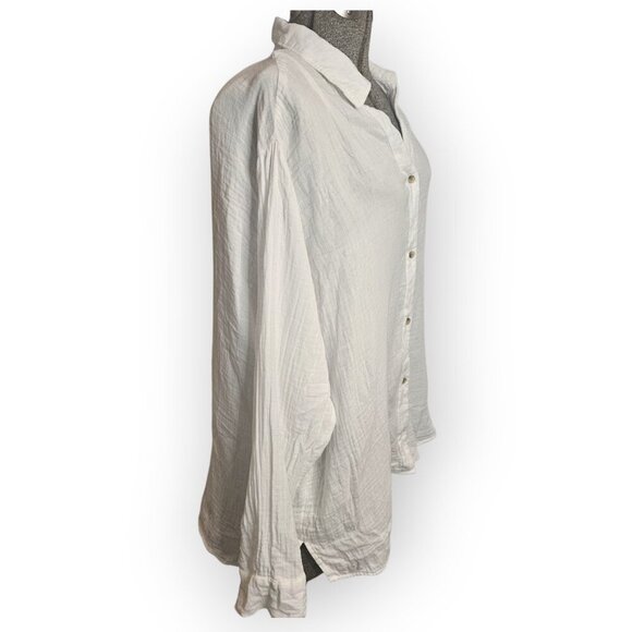 Crinkle Gauze Button-Down Boyfriend Shirt L - Picture 5 of 7